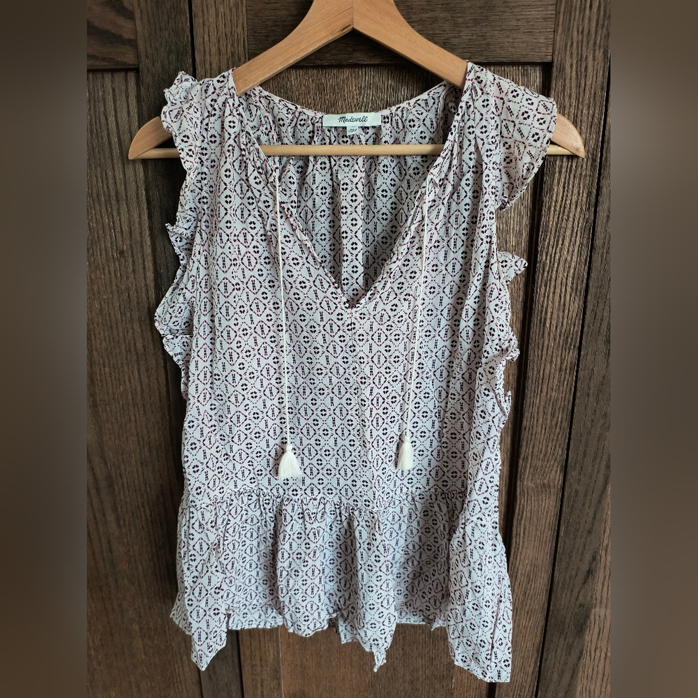 Madewell Ruffle Sleeve Top 100%Silk